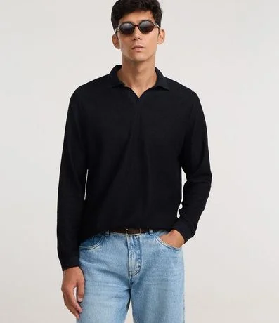 Remera Polo Manga Larga en Algodón Texturizado