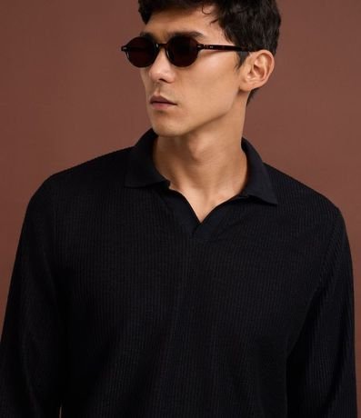 Remera Polo Manga Larga en Algodón Texturizado 4