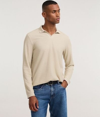 Remera Polo Manga Larga en Algodón Texturizado