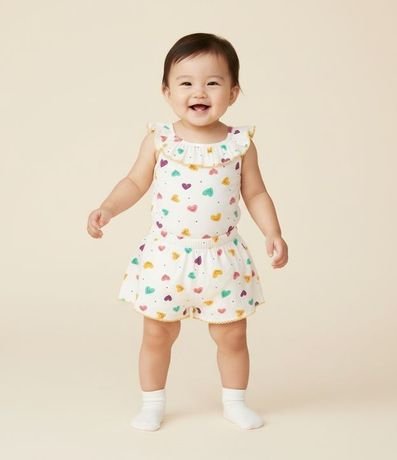 Conjunto Infantil Body con Bombacha Pollera con Estampa de Corazones – Talle RN a 18 Meses