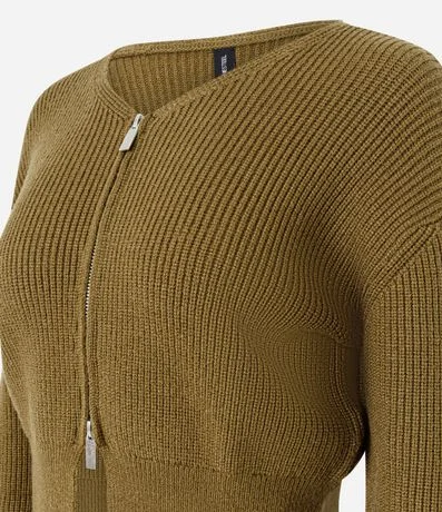 Cardigan en Punto con Cremallera Bilateral y Manga Abullonada 2