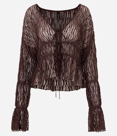 Blusa Encaje Texturizada con Lazos y Manga Larga 7