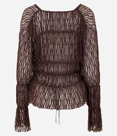 Blusa Encaje Texturizada con Lazos y Manga Larga 9