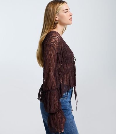 Blusa Encaje Texturizada con Lazos y Manga Larga 5