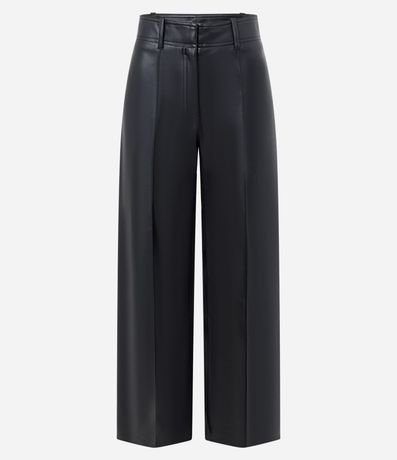 Pantalón Wide Leg en PU con Aplicación de Bolsillos 3