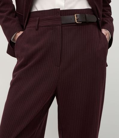 Pantalón Recto Sastrería con Rayas y Medio Cinturón en PU 4