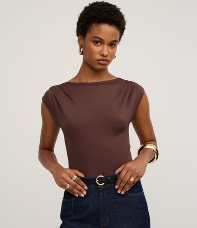 Body Canoa en Poliamida con Pliegues en el Hombro