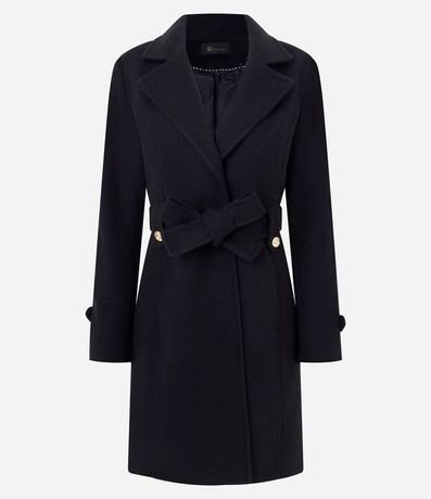 Saco en Polyvelour Traspasado con Cinta de Lazo y Botones Metalizados