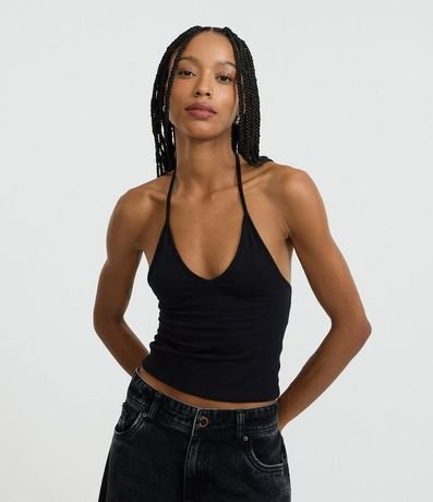 Blusa Cropped Frente Única en Cotton con Lazo