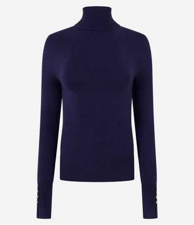 Blusa en Tricot con Cuello Alto y Botones en las Mangas