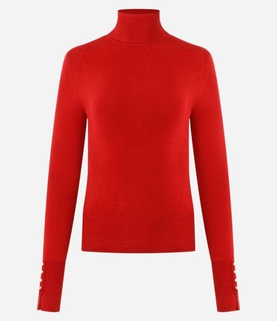 Blusa en Tricot con Cuello Alto y Botones en las Mangas