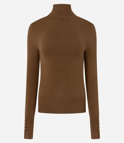 Blusa en Tricot con Cuello Alto y Botones en las Mangas
