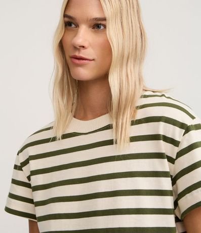 Remera Manga Corta en Algodón con Rayas Verticales y Cuello Redondo 3