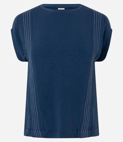 Blusa Manga Corta en Algodón con Pespontos Verticales
