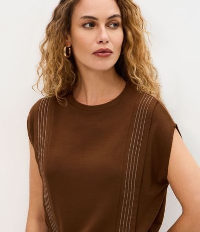 Blusa Manga Corta en Algodón con Pespontos Verticales 3