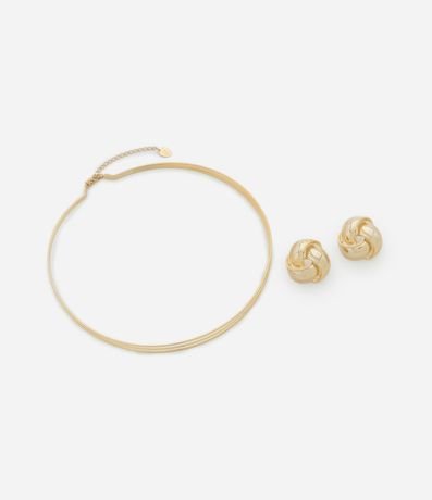 Conjunto de Collar Gargantilla Hilo Alambrado con  Caravana Nudo en Metal Liso 2