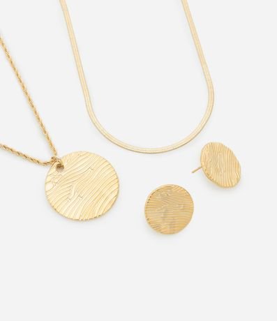 Conjunto de Collar Capas con Colgante Chapa y Caravana Botón Texturizado