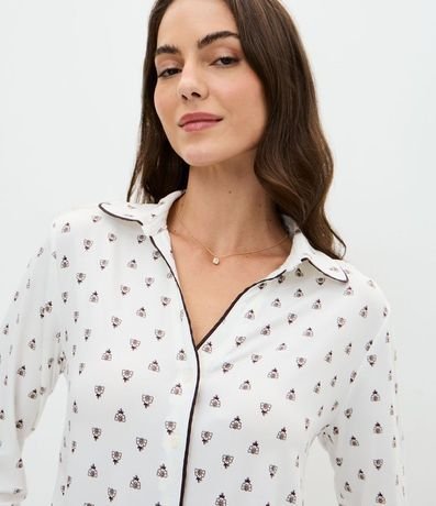 Pijama Femenina Larga Modelo Americano con Estampa Tipo Gravataria 3