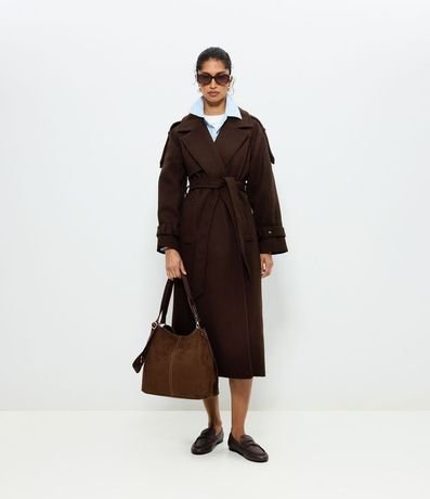 Trench Coat em Polyvelour com Faixa para Amarração