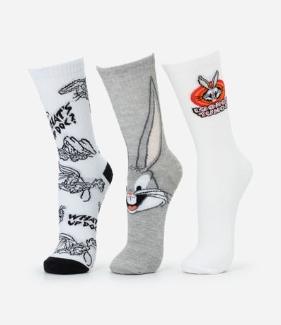 Kit 03 Media Caña Larga en Algodón con Estampa de Bugs Bunny