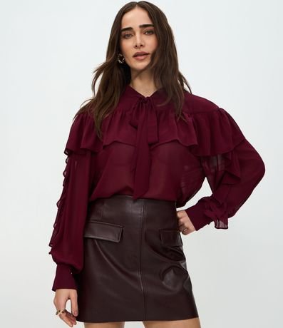 Blusa en Chiffon con Volados y Lazo Delantero