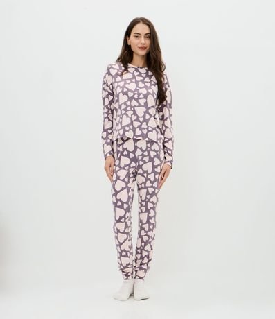 Pijama Larga en Peach Touch con Estampa de Corazón