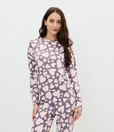 Pijama Larga en Peach Touch con Estampa de Corazón 2