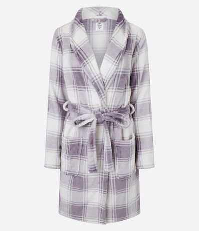 Bata de Baño Regular en Fleece con Estampa de Cuadros 4