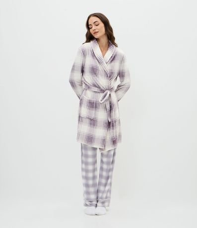 Bata de Baño Regular en Fleece con Estampa de Cuadros 2
