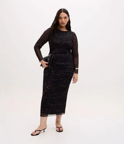 Vestido Largo en Tule con Estampado Animal Print  Curve & Plus Size