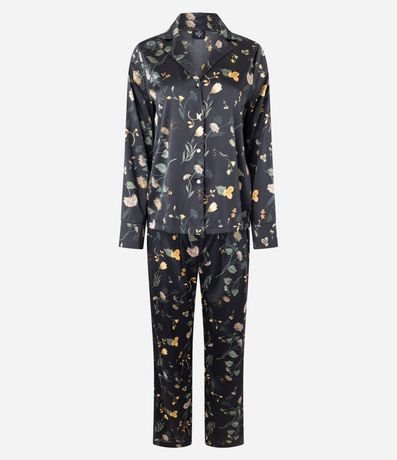 Pijama Larga Americana en Satén con Estampa Floral 5