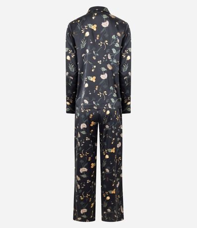 Pijama Larga Americana en Satén con Estampa Floral 6