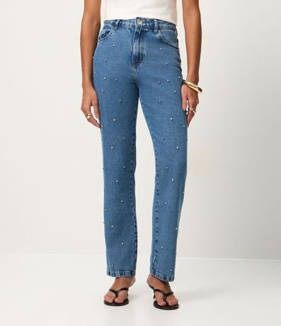 Pantalón recto en Jeans con Brilhos 4