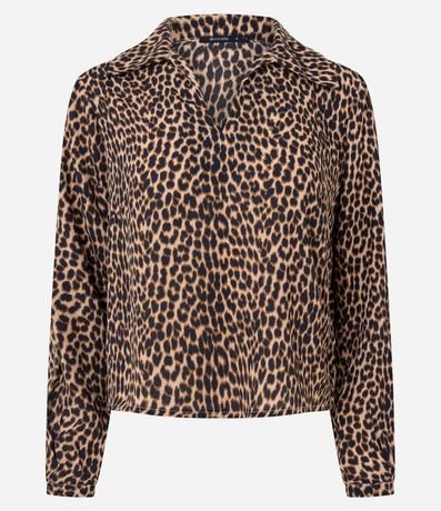 Blusa Femenina Manga Larga Animal Print Leopardo Chiffon 5