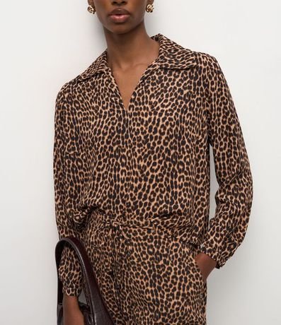 Blusa Femenina Manga Larga Animal Print Leopardo Chiffon 4