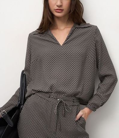 Blusa Femenina Manga Larga Mini Pied-de-Poule Chiffon 3