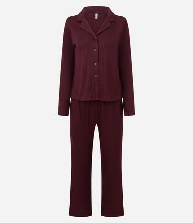 Pijama Largo Rib Modelo Americano con Cintura Satinada 5