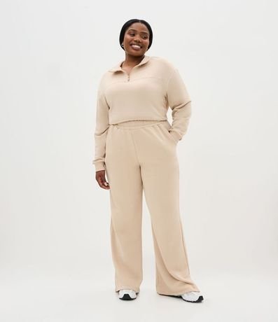 Pantalón Wide Leg de Algodón Deportiva con Abertura Lateral Curve & Plus Size