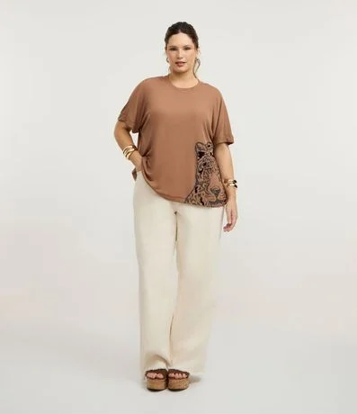 Pantalón Recto en Sarga con Terminación Deshilachada Curve & Plus Size