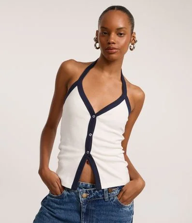 Blusa Frente Única en Rib con Botones