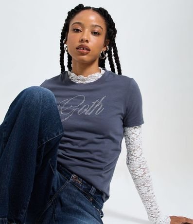Remera en Algodón con Aplicaciones Goth