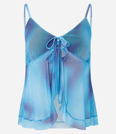 Blusa en Tule con Estampa Abstracta y Lazo Delantero 4