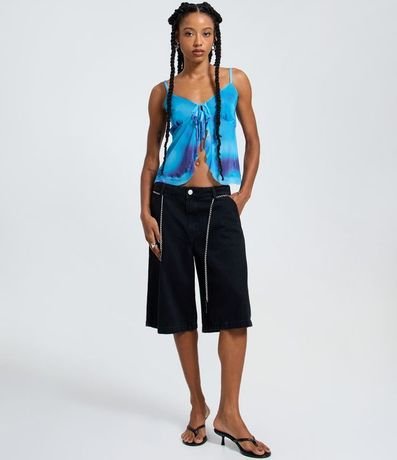 Blusa en Tule con Estampa Abstracta y Lazo Delantero 2