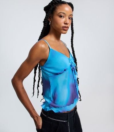 Blusa en Tule con Estampa Abstracta y Lazo Delantero 3