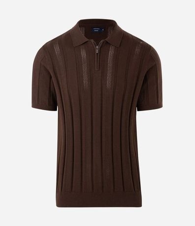 Camisa Cuello Polo con Cremallera en Algodón Texturizada