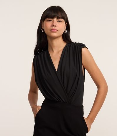 Body con Escote V Traspasado y Hombreras
