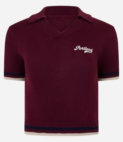 Blusa en Punto con Cuello Polo y Lettering Bordado 4