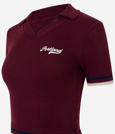 Blusa en Punto con Cuello Polo y Lettering Bordado 5