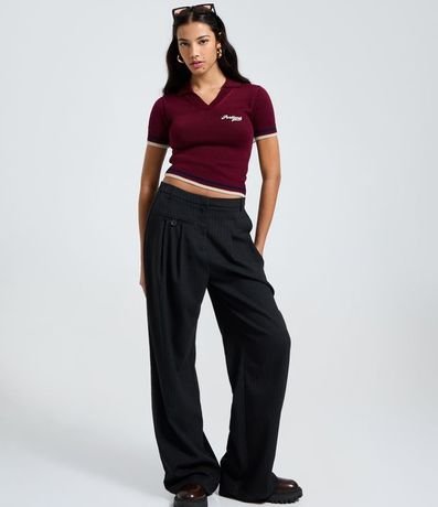 Blusa en Punto con Cuello Polo y Lettering Bordado 2