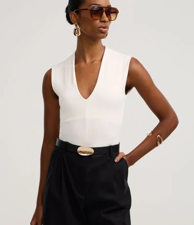 Blusa Musculosa en Rib con Bretel Ancho y Escote V